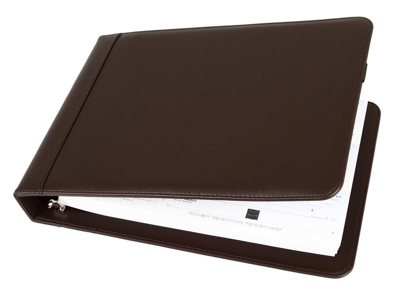 2Fold Business Check Binder 7 Ring for 3-Up Business Size Checks with Extra Business Card Case - PU Leather Deluxe 7 Ring Checkbook Binder Portfolio with 600 Check Capacity and Storage - Image 5